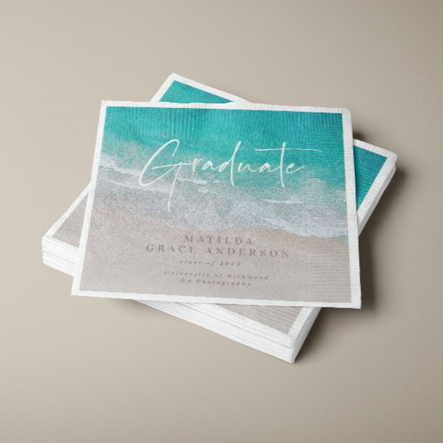 Modern graduation ocean beach script modern napkin (Creator Uploaded)