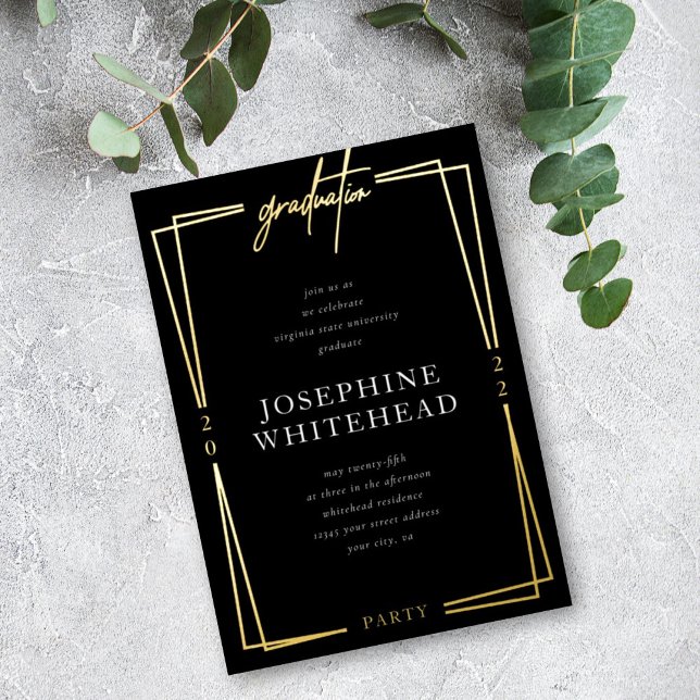 Modern Graduation Party Black Foil Invitation (Creator Uploaded)