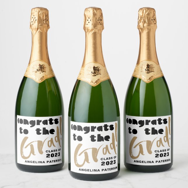 Modern Graduation Party Black & Gold Sparkling Wine Label (Bottles)
