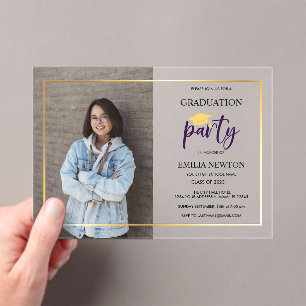 MODERN GRADUATION PARTY CAP PHOTO ACRYLIC INVITATIONS