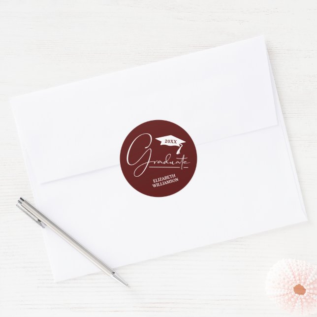 Modern Graduation Party Dark Maroon Envelope Seal (Envelope)