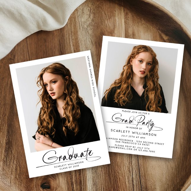 Modern Graduation Party Graduate Photo Script  Invitation (Creator Uploaded)