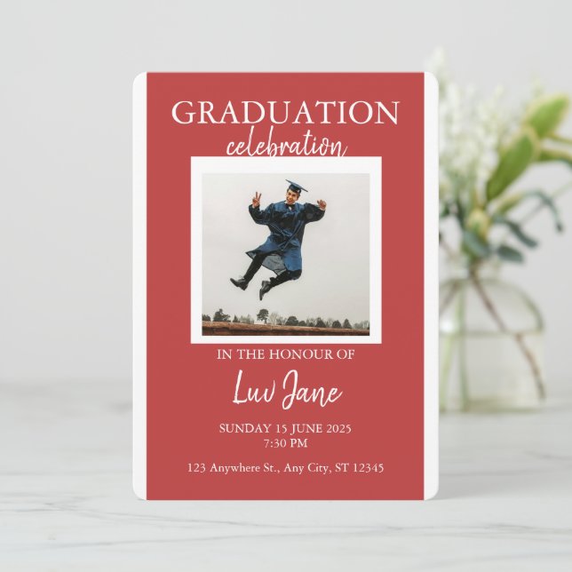 Modern Graduation Party Invitation with Photo (Standing Front)