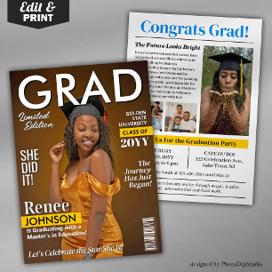 Modern Graduation Party Invite Grad Magazine Cover