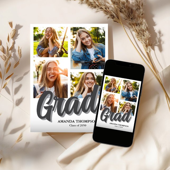 Modern Graduation Party Multi Photo Invitation (Graduation photo invitation template)