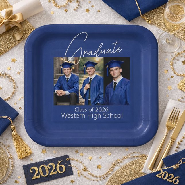 Modern Graduation Party Photo Display Paper Plate (Creator Uploaded)