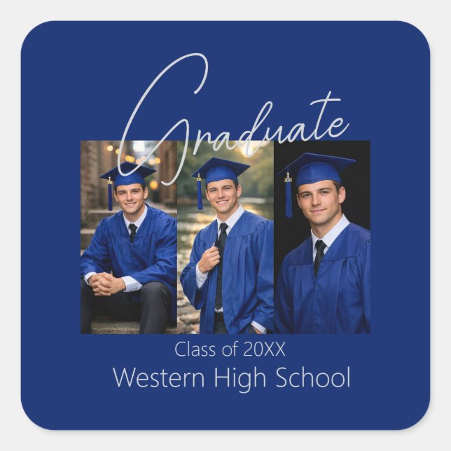 Modern Graduation Party Photo Display Square Sticker (Front)