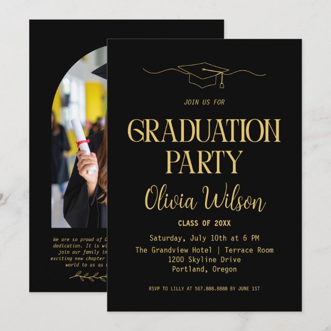Modern Graduation Party Photo Invitation (Front/Back)