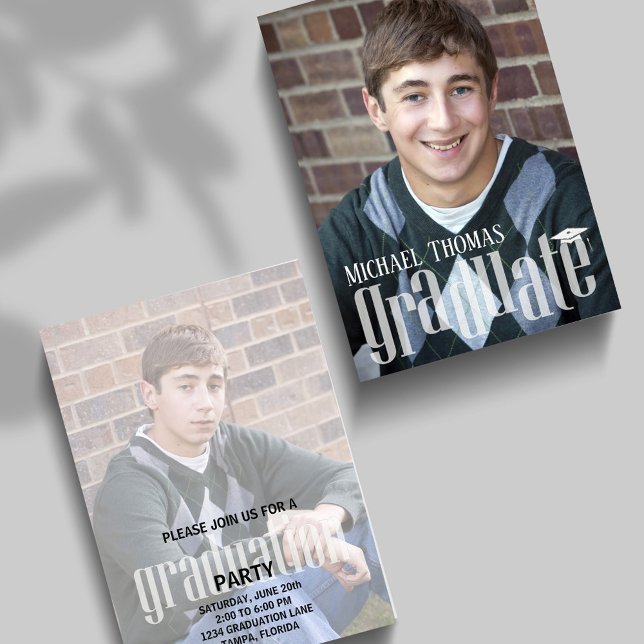 Modern Graduation Party Photo Simple Invitation (Graduation photo invitation with creative typography style. )