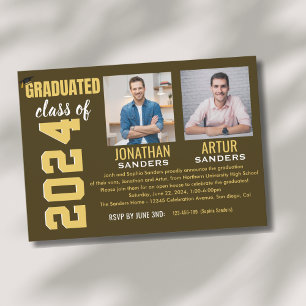 Modern Graduation Party with 2 Photos in Brown Invitation