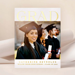 Modern Graduation Photo Announcement Foil Postcard