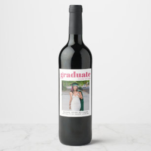 Modern Graduation Photo Announcement Wine  Label