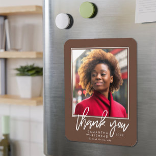 Modern Graduation Photo Brown Thank You Magnet