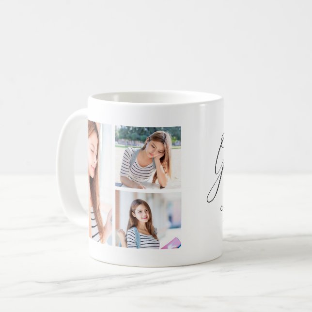 Modern Graduation Photo Collage Class of 2021 Name Coffee Mug (Front Left)