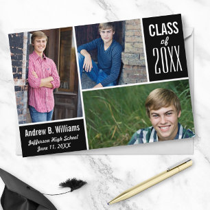 Modern Graduation Photo Collage Class of 20XX Blue Invitation