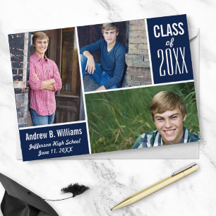 Modern Graduation Photo Collage Class of 20XX Blue Invitation