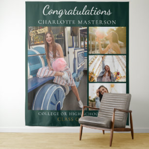 Modern Graduation Photo Collage Green Backdrop Tapestry