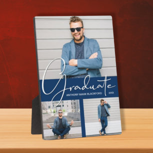 Modern Graduation Photo Collage Navy Blue Plaque