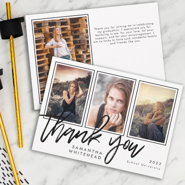 Modern Graduation Photo Collage White Thank You Card (Creator Uploaded)