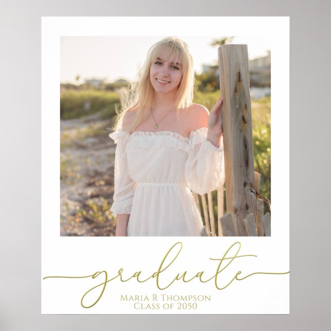 Modern Graduation Photo Elegant Gold Script Poster (Front)