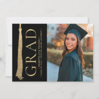 Modern Graduation Photo Gold Black Grad Tassel
