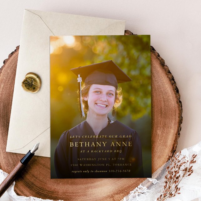 Modern Graduation Photo Gold Foil Invitation (Creator Uploaded)