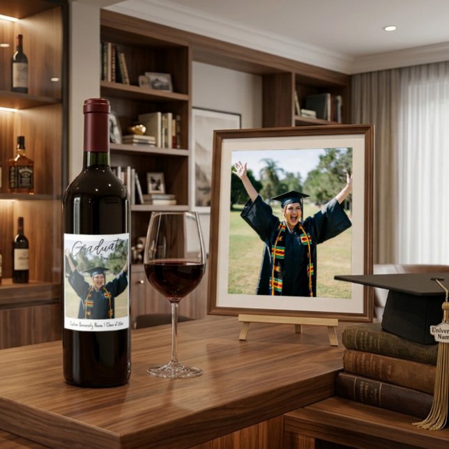 Modern Graduation Photo Graduate Custom Wine  Label (Creator Uploaded)
