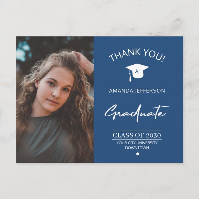 Modern graduation photo graduate thank you postcar postcard (Front)