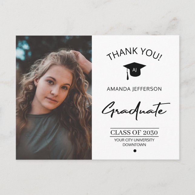 Modern graduation photo graduate thank you postcar postcard (Front)