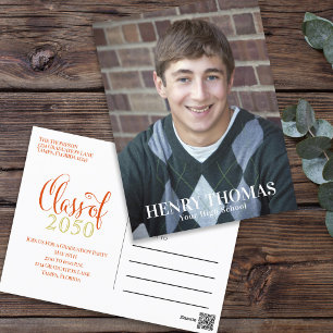 Modern Graduation Photo Minimalist Class Of Orange Postcard