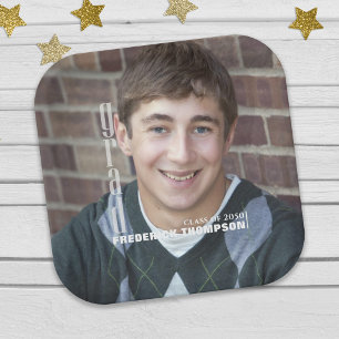 Modern Graduation Photo Minimalist Elegant Grad Paper Plate