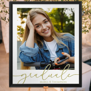Modern Graduation Photo Minimalist Gold Script Poster