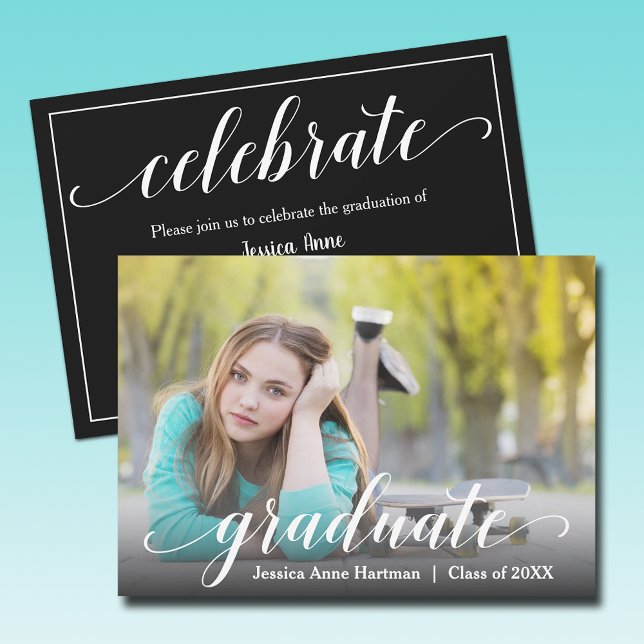 Modern Graduation Photo Party Invitation (Modern graduation photo party invitations - PRINTED and/or INSTANT DOWNLOAD)