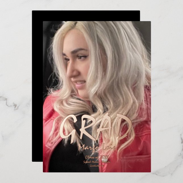 Modern Graduation Photo Pressed  Foil Invitation (Front/Back)