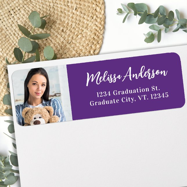 Modern Graduation Photo Purple Return Address (Creator Uploaded)