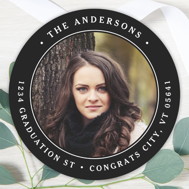 Modern Graduation Photo Round Return Address Classic Round Sticker (Creator Uploaded)