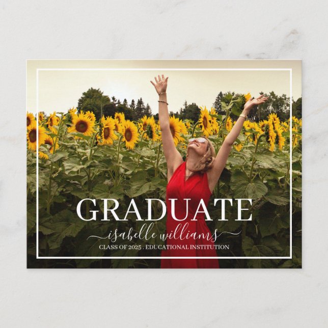 Modern Graduation Photo Sunflowers Announcement Postcard (Front)