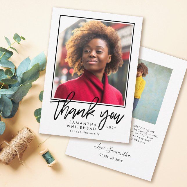 Modern Graduation Photo White Thank You Card (Creator Uploaded)
