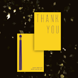 Modern Graduation Purple & Gold Typography  Thank You Card
