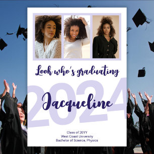Modern Graduation Purple Script Photo Collage Invitation