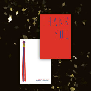 Modern Graduation Red & Blue Typography Thank You Card