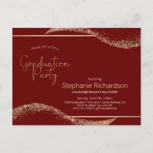 Modern Graduation Red Gold Glitter Postcard
