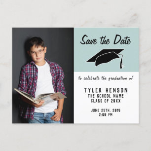 Modern Graduation Save the Date Blue Photo Announcement Postcard