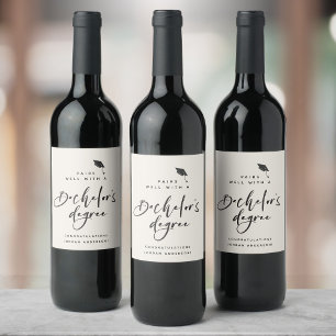 Modern Graduation Script Bachelor Congrats Grad Wine Label