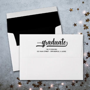 Modern Graduation Script Black Lined Envelope