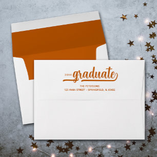 Modern Graduation Script Burnt Orange Lined Envelope