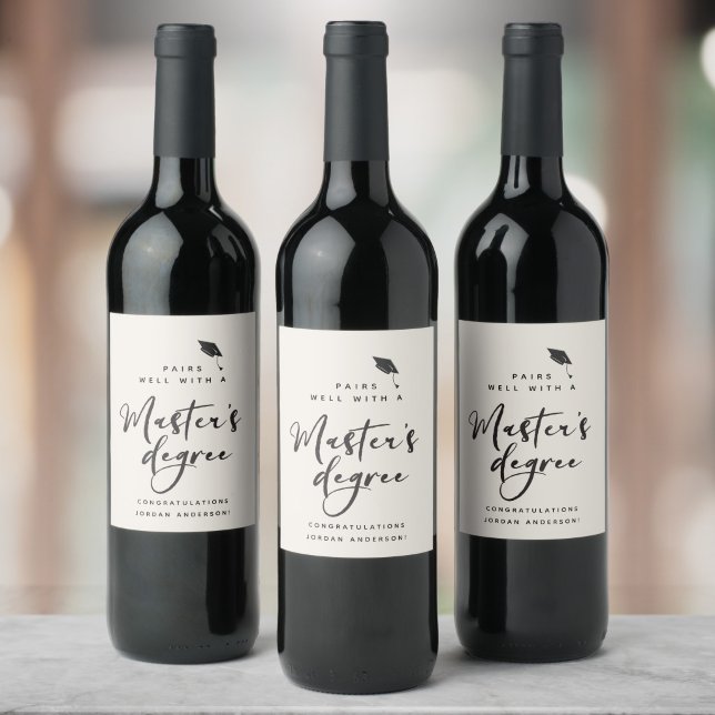 Modern Graduation Script Congrats Master's Degree Wine Label (Creator Uploaded)
