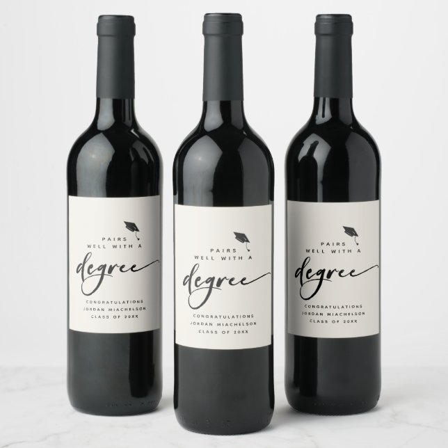 Modern Graduation Script Congrats Trendy Degree Wine Label (Bottles)