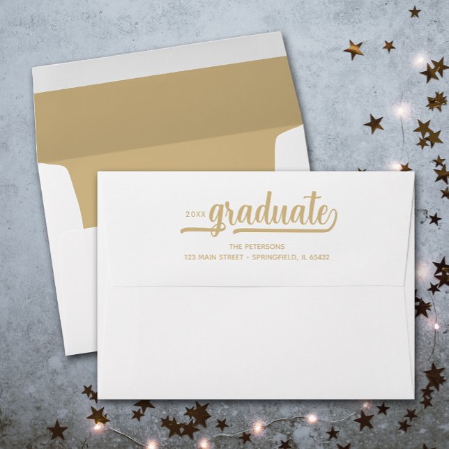 Modern Graduation Script Green Lined Envelope (Printed light gold lining, these envelopes have FREE return address and graduate script on the back)