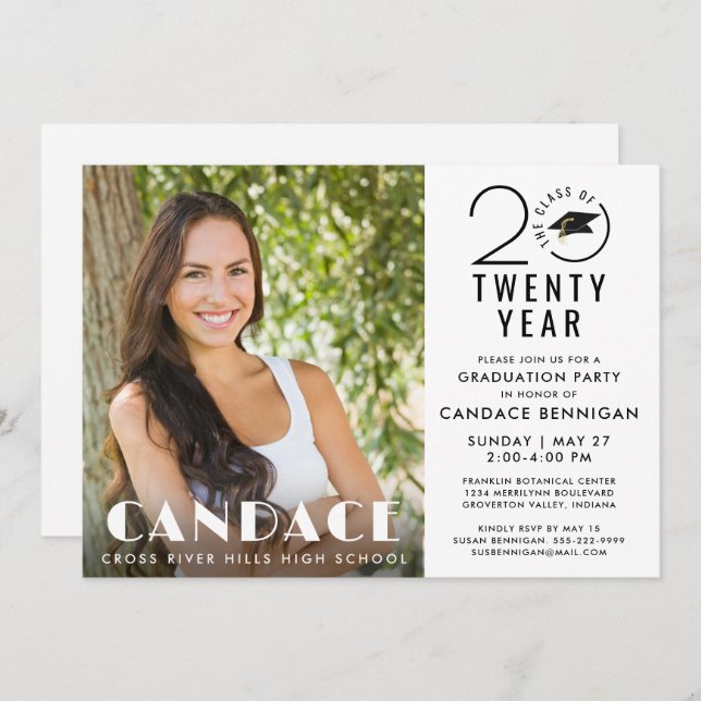 Modern Graduation Stylish Class Year Photo Invitation (Front/Back)